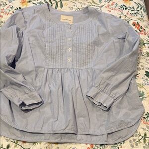 Lucky Brand Light Blue Pintuck Peasant Blouse